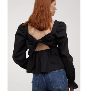 H&M Black Bow Back Cotton Blouse